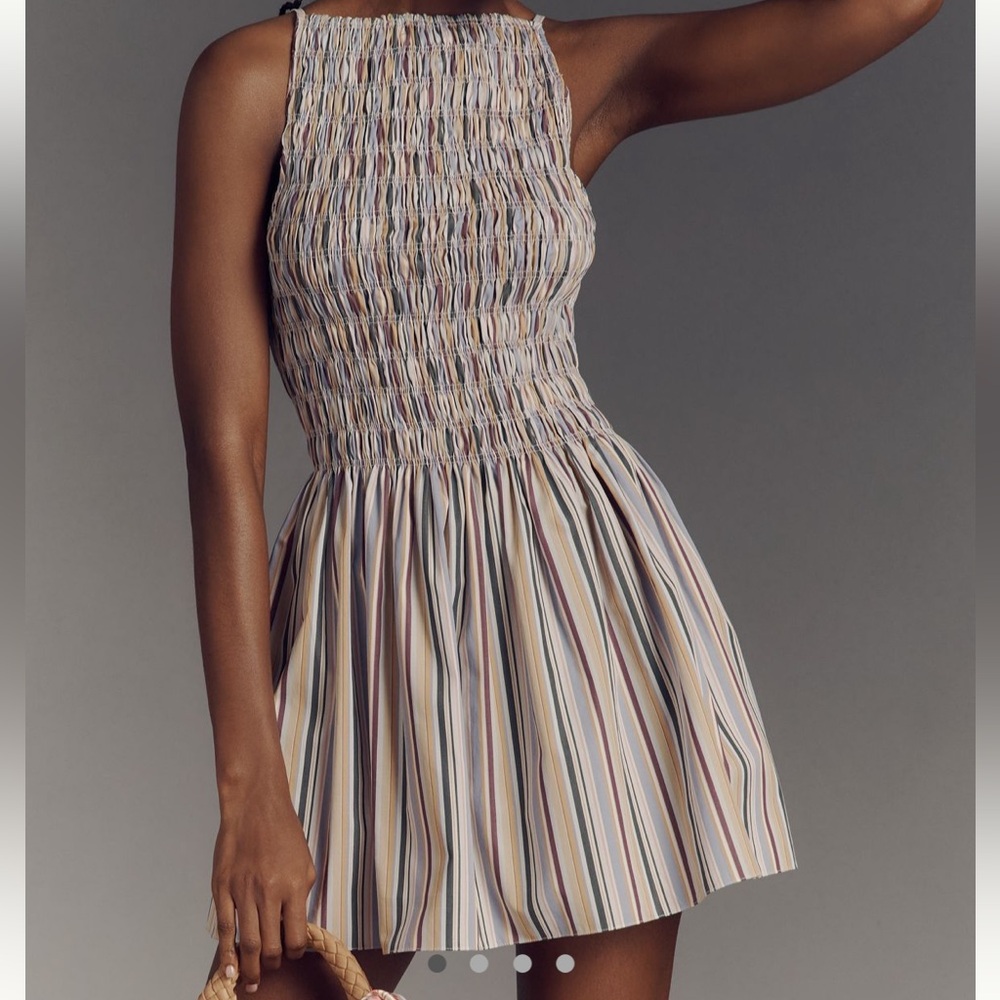 Faithfull the Brand Multicolor Striped Smocked Mini Dress